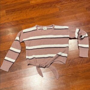 Striped Pink and White Tie-Front Sweater